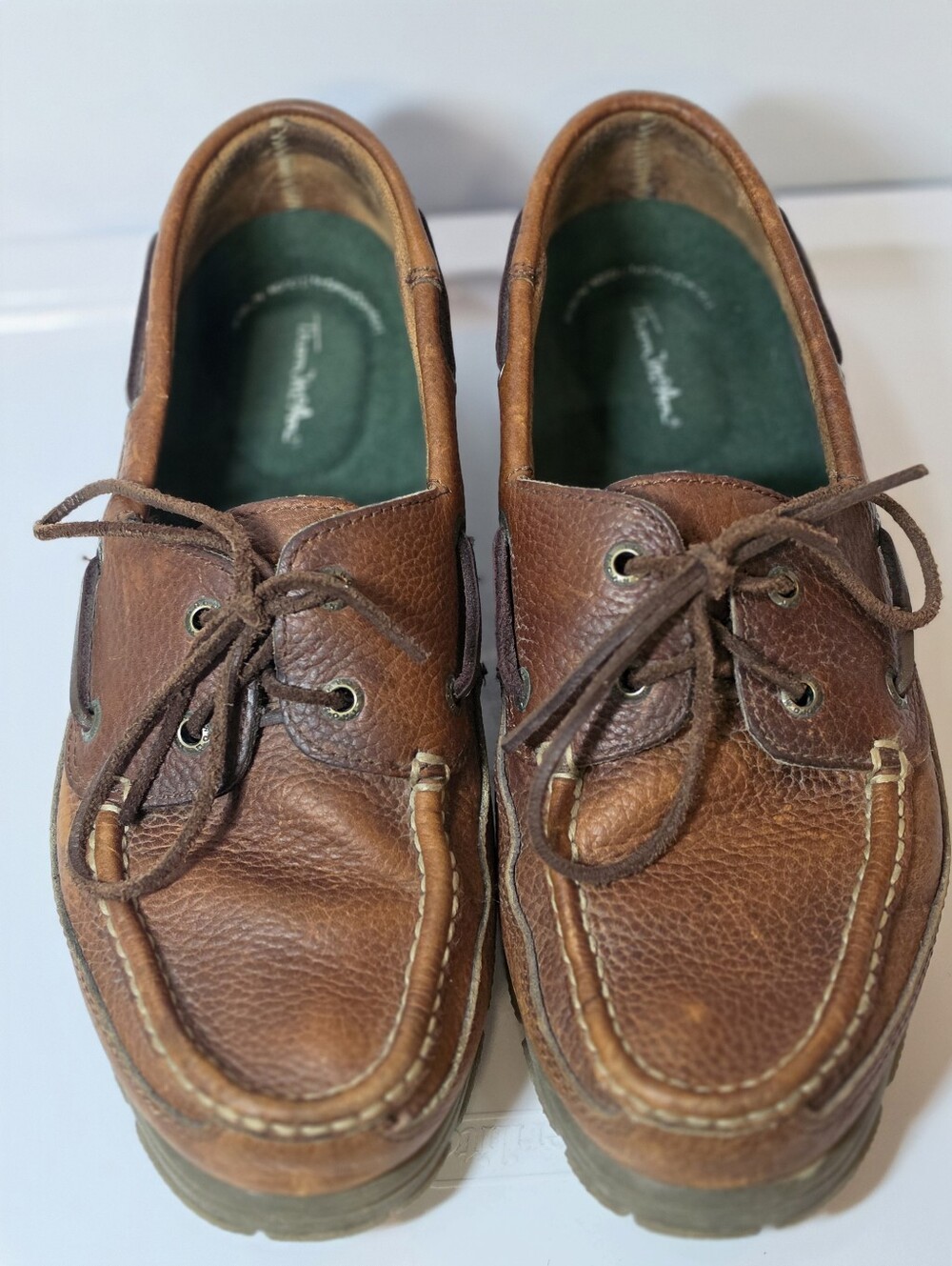 Thom McAn Men’s Brown Leather Boat Shoes - Lace-Up Deck Moccasins 9.5